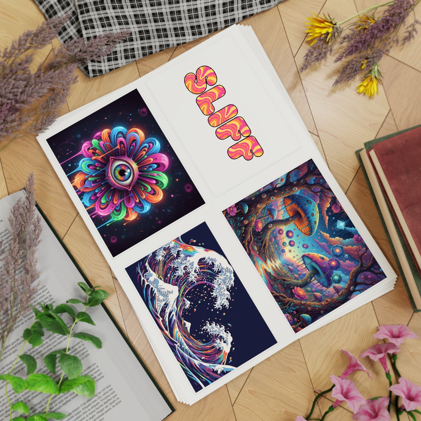 Psychedelic Art Sticker Pack — 5pc Trippy Mushroom, Wave & Mystic Eye Decals