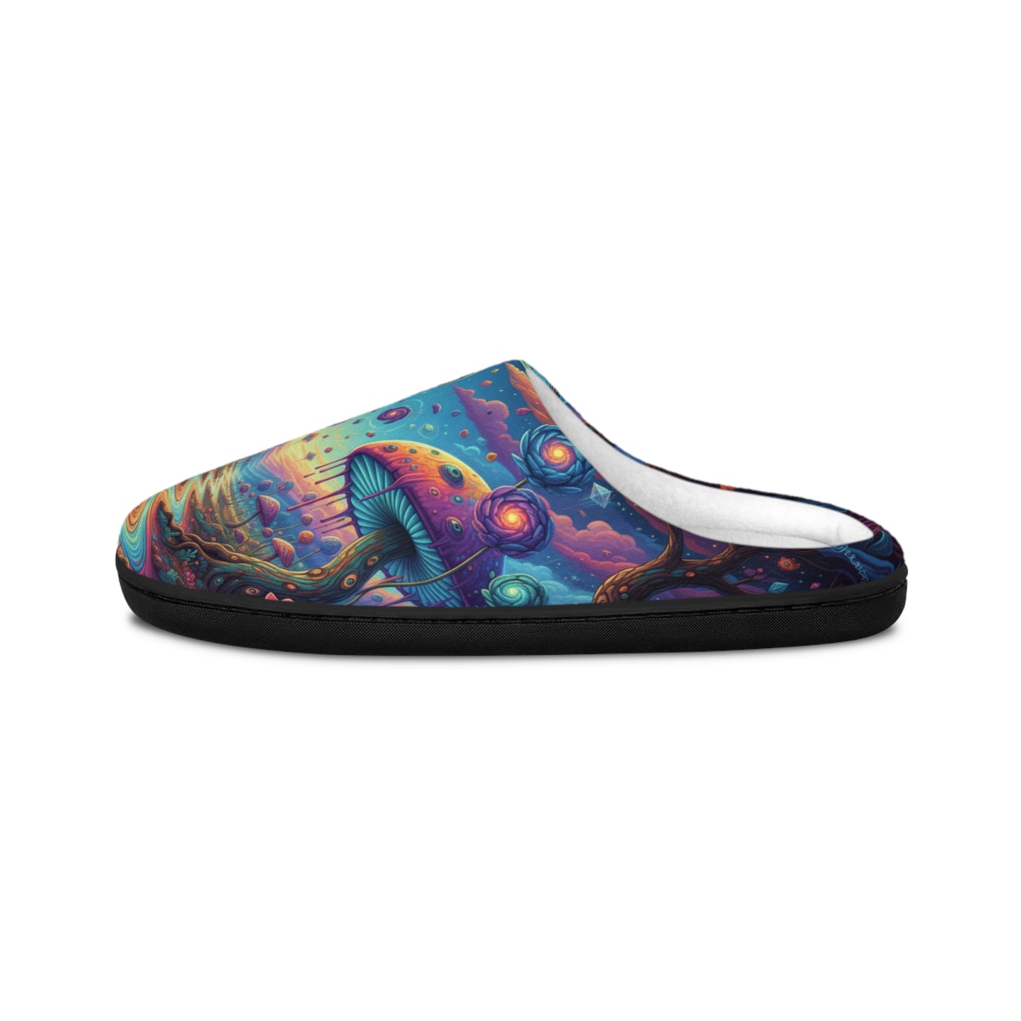 Psychedelic Mushroom Men's Indoor Slippers — Colorful Trippy Forest House Shoes