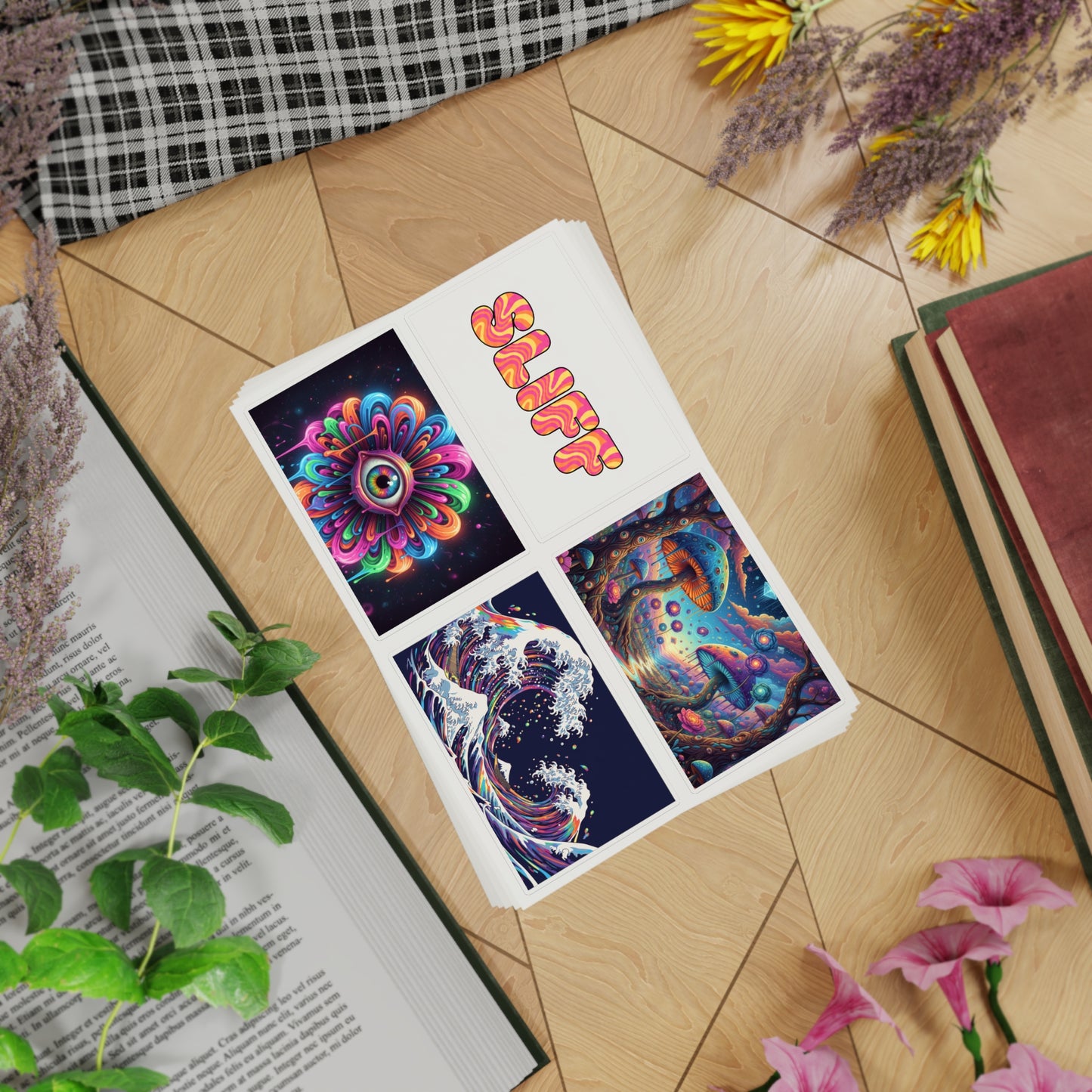 Psychedelic Art Sticker Pack — 5pc Trippy Mushroom, Wave & Mystic Eye Decals