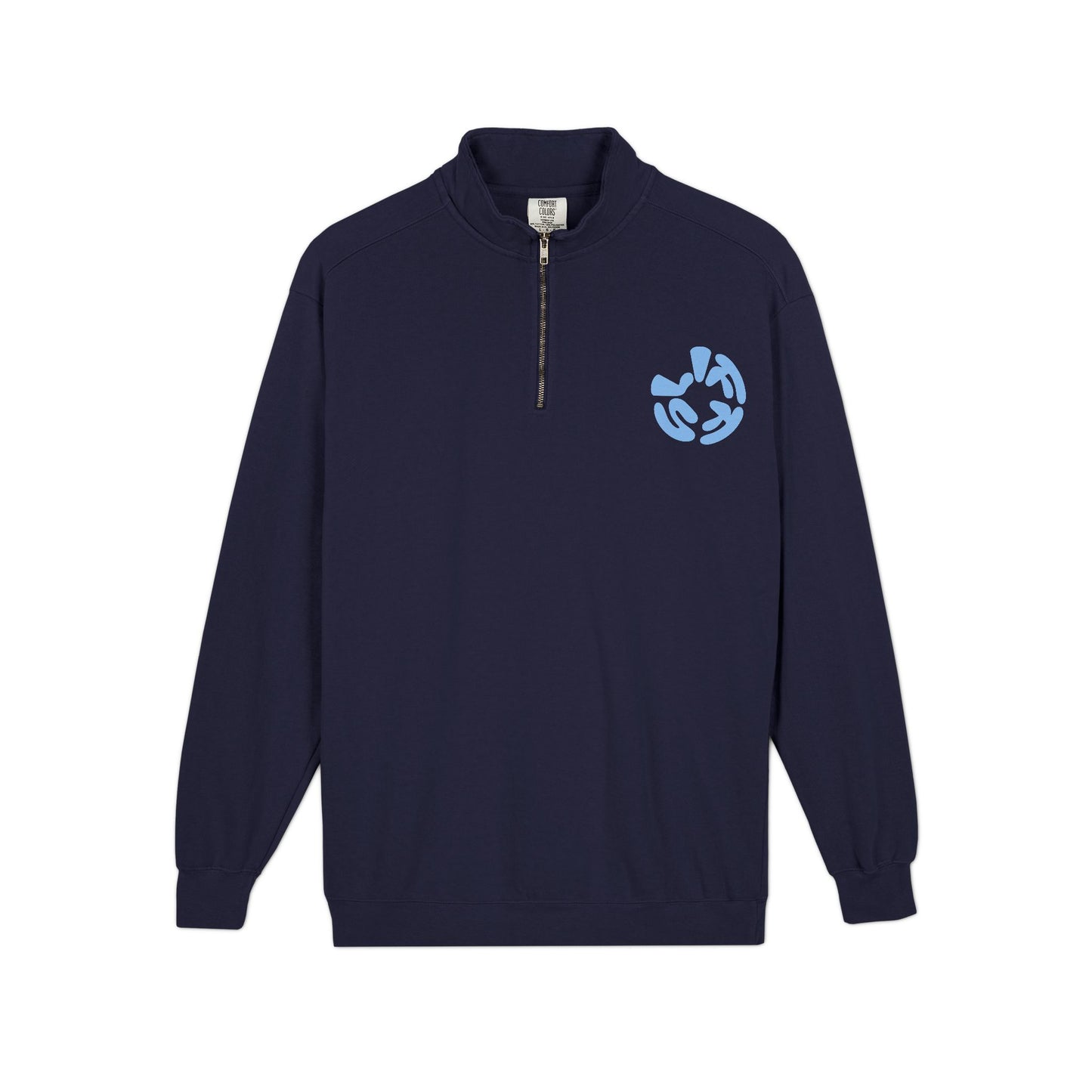 Quarter-Zip Sweatshirt — “Sometimes Life Is Fucking Freaky” Blue Floral Graphic