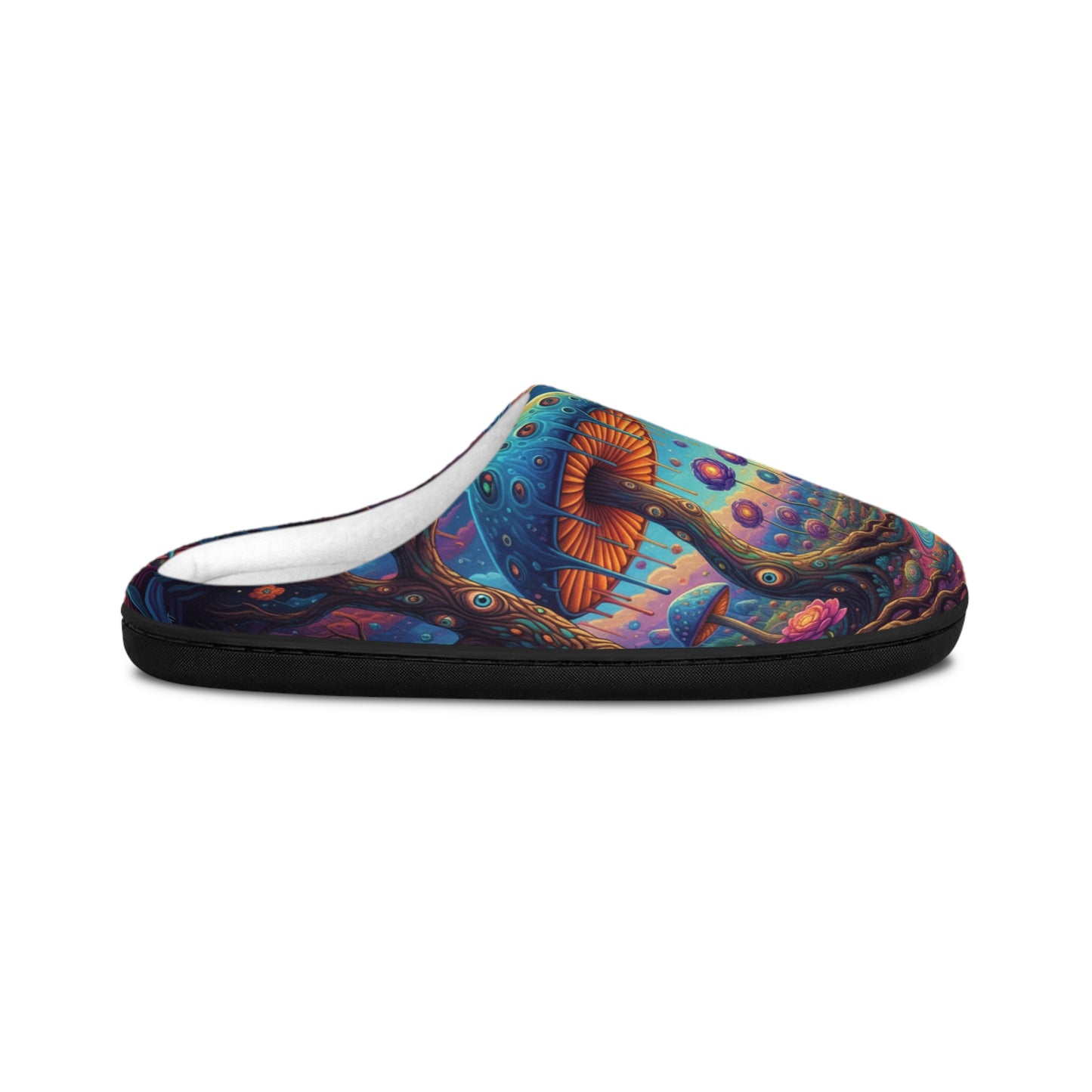 Psychedelic Mushroom Men's Indoor Slippers — Colorful Trippy Forest House Shoes