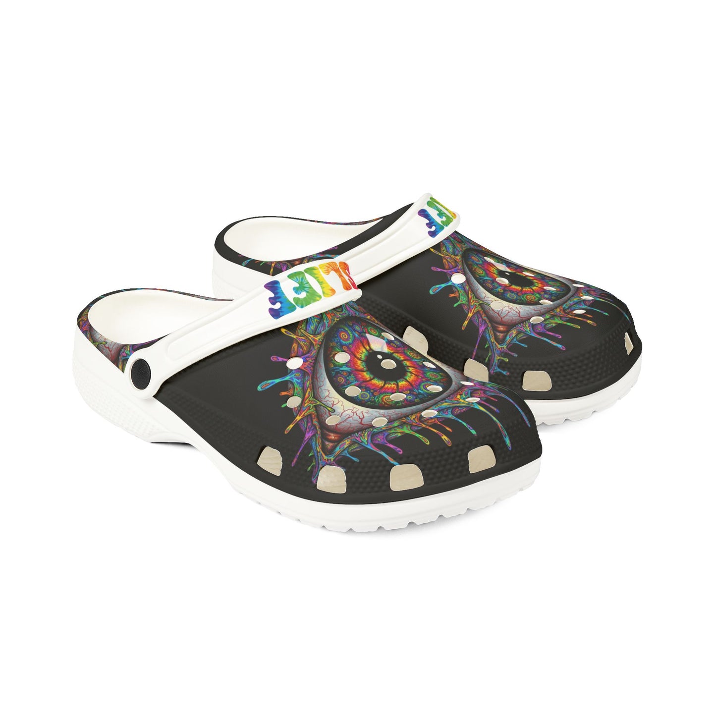 Psychedelic Eye EVA Foam Clogs — Colorful Dripping Eye Slip-Ons