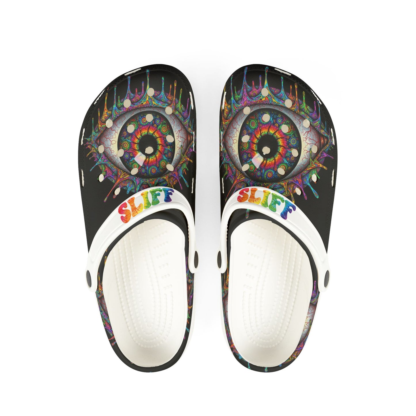 Psychedelic Eye EVA Foam Clogs — Colorful Dripping Eye Slip-Ons