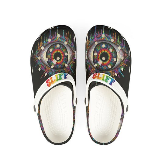 Psychedelic Eye EVA Foam Clogs — Colorful Dripping Eye Slip-Ons