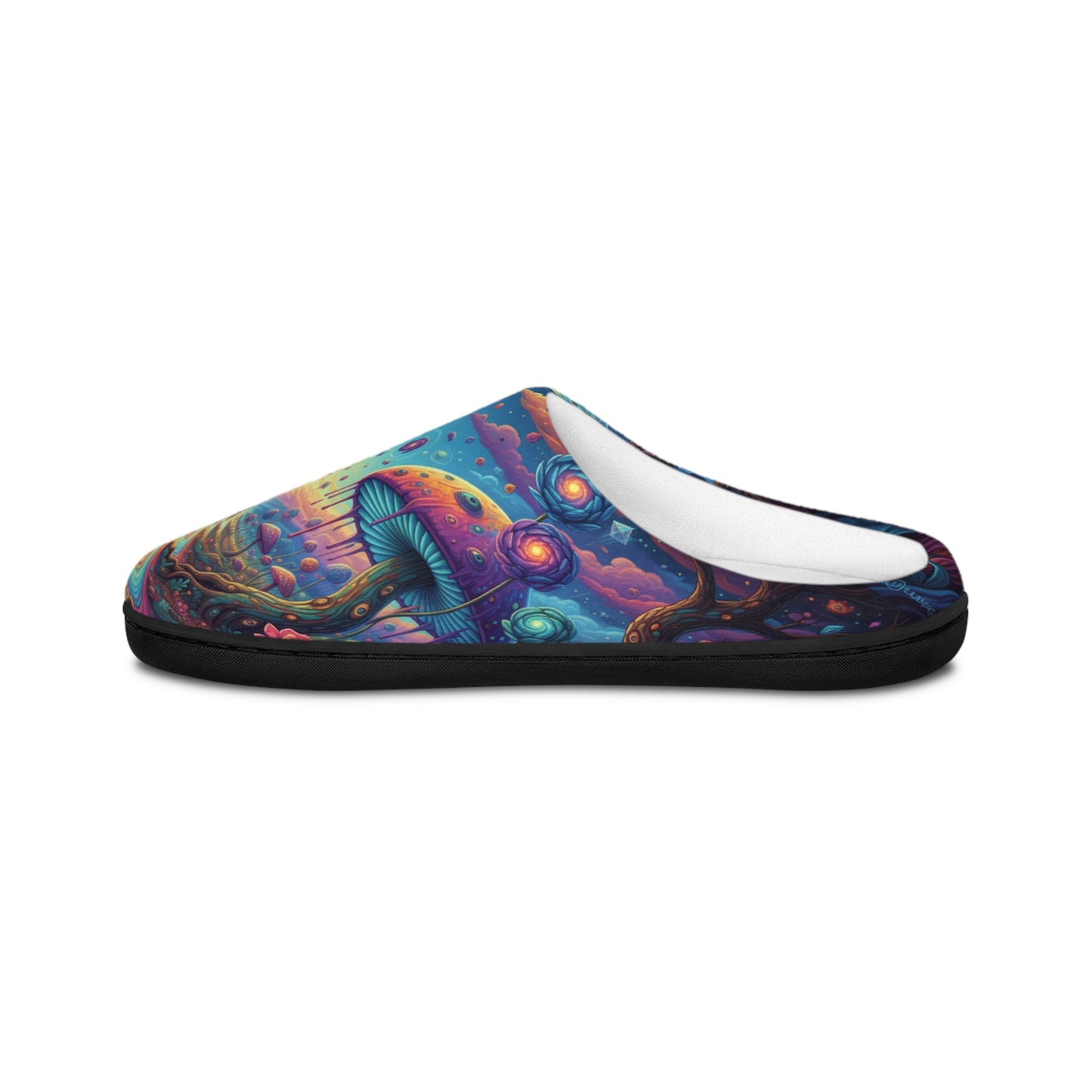 Psychedelic Mushroom Men's Indoor Slippers — Colorful Trippy Forest House Shoes