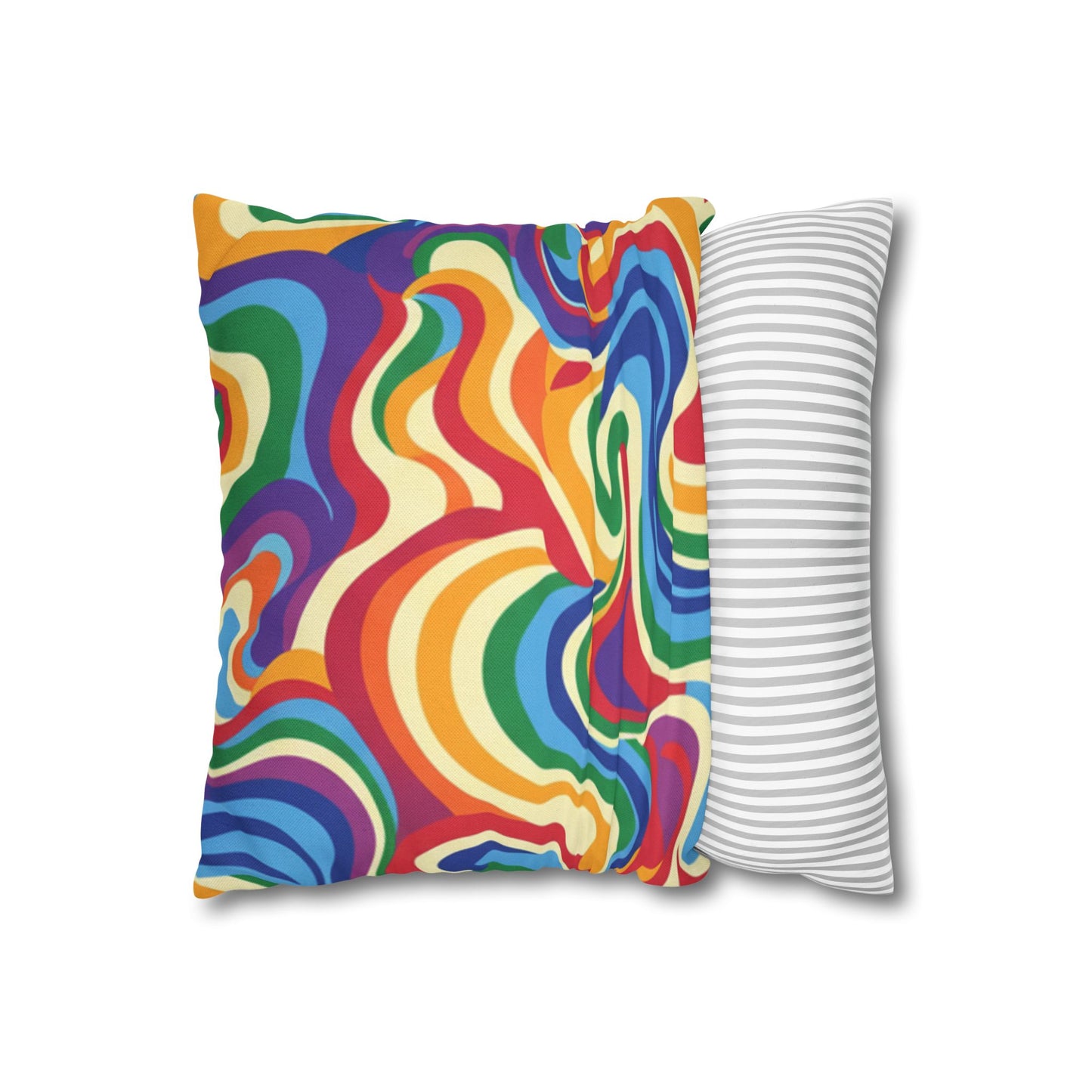 Psychedelic Rainbow Swirl Pillowcase — Colorful Retro Throw Pillow Cover
