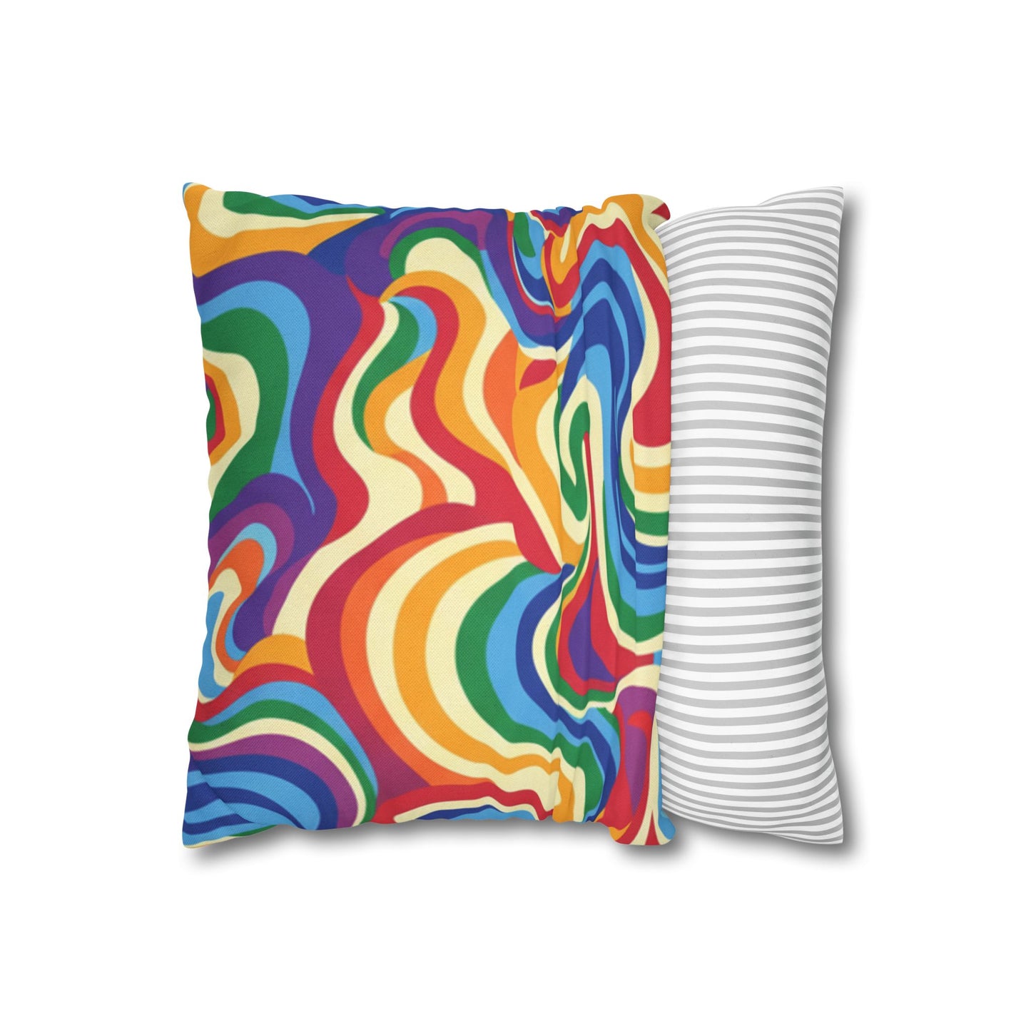 Psychedelic Rainbow Swirl Pillowcase — Colorful Retro Throw Pillow Cover