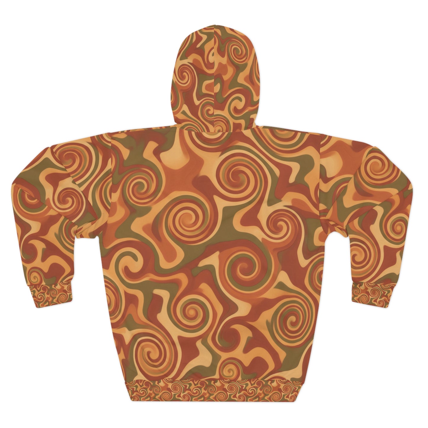 Retro Swirl All-Over Print Hoodie — Vintage Psychedelic Autumn Sweatshirt