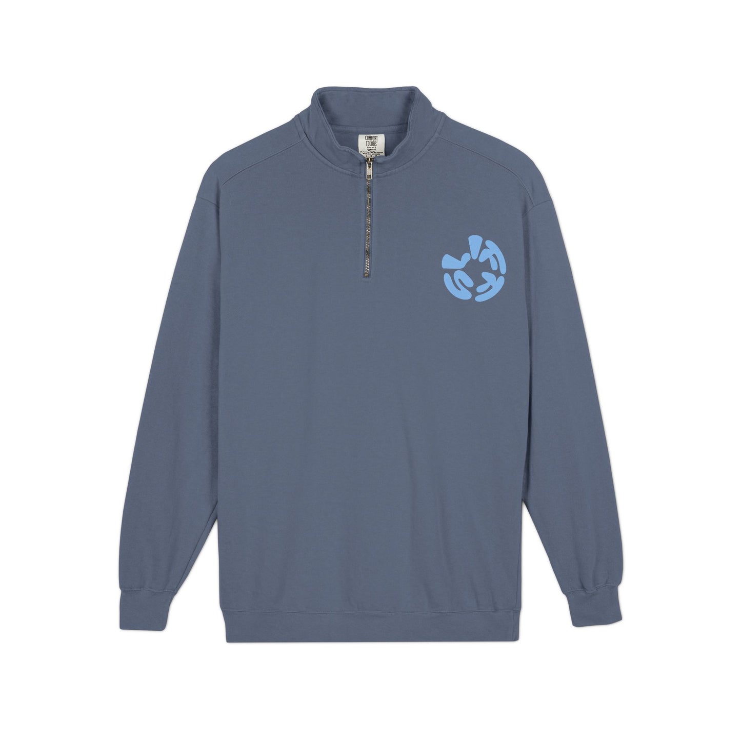 Quarter-Zip Sweatshirt — “Sometimes Life Is Fucking Freaky” Blue Floral Graphic