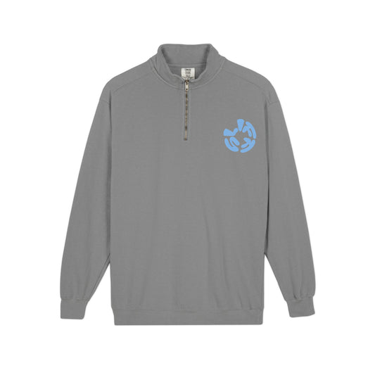 Quarter-Zip Sweatshirt — “Sometimes Life Is Fucking Freaky” Blue Floral Graphic