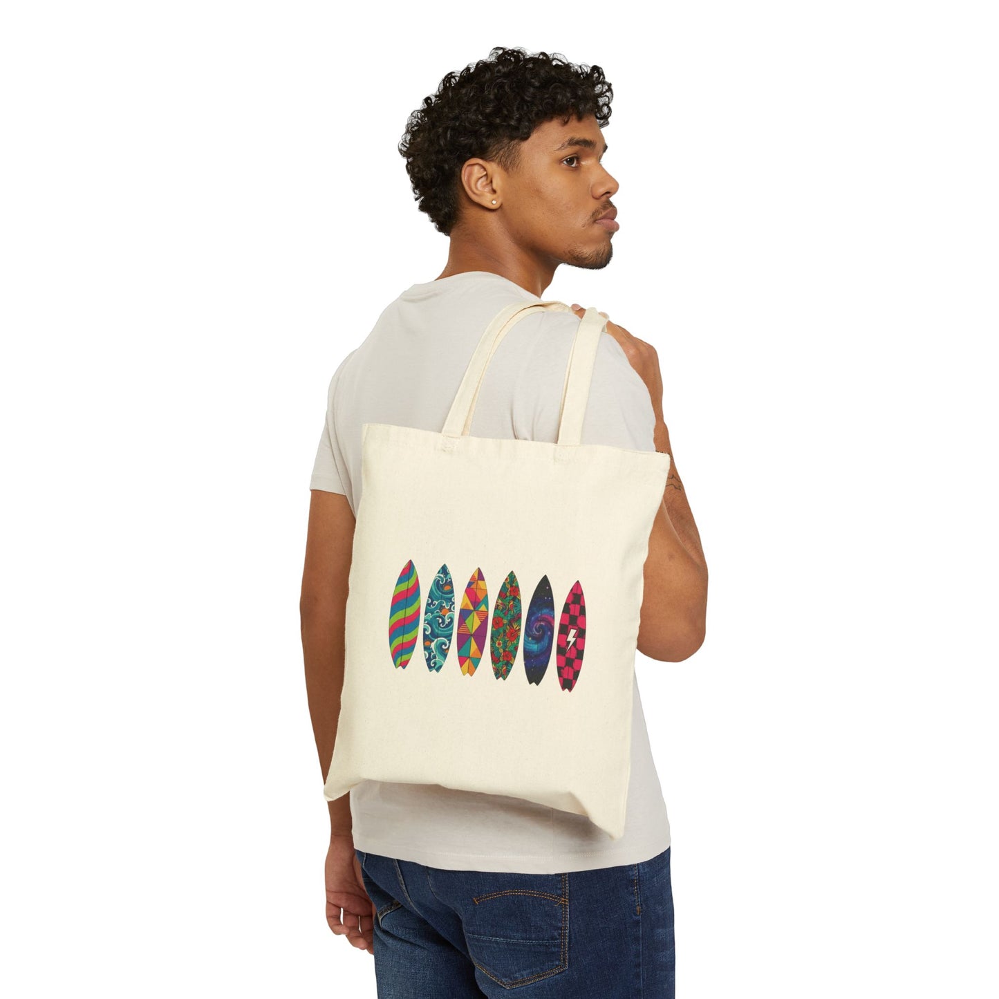 Surfboard Pattern Cotton Tote Bag — Colorful Beach Vibes Canvas Shopper