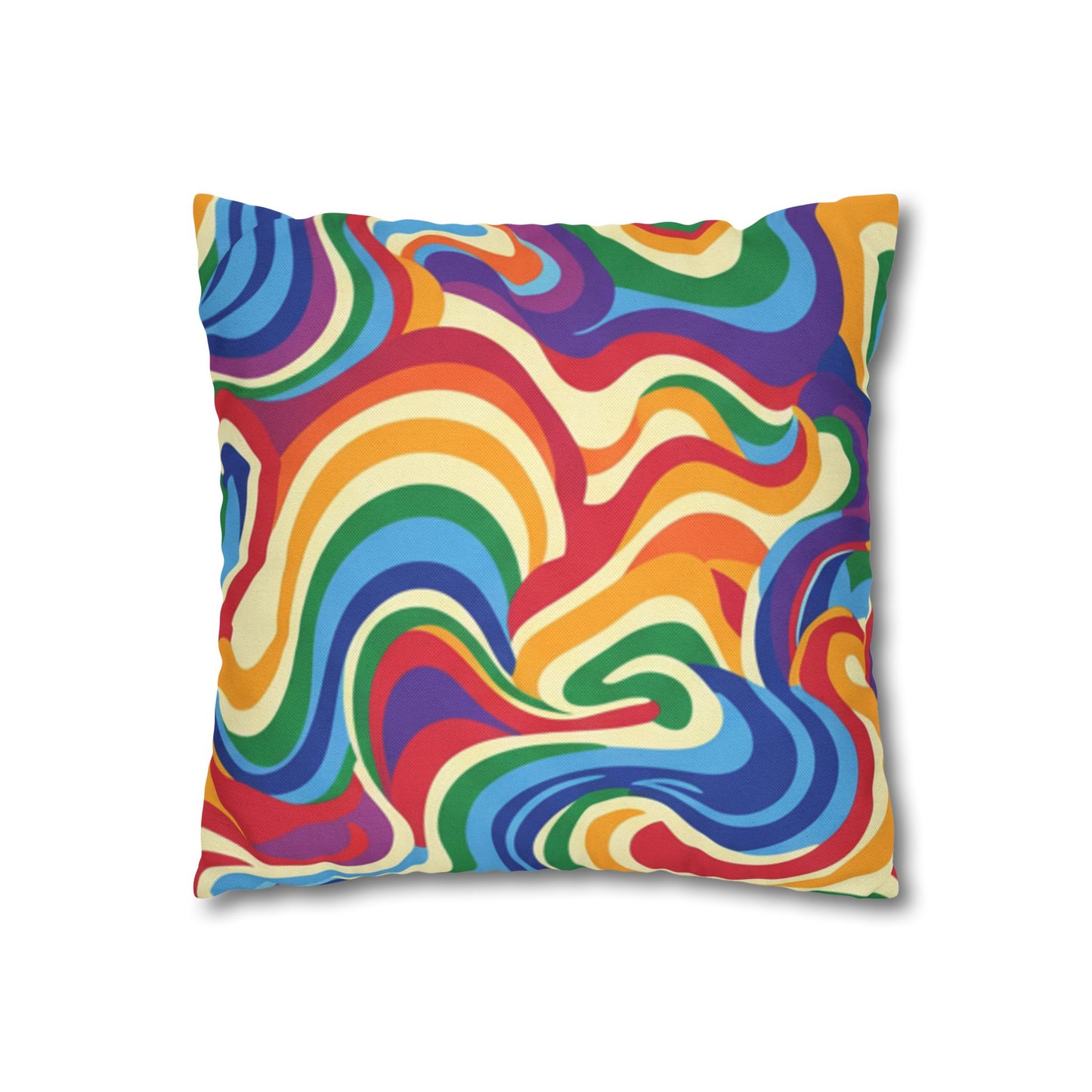 Psychedelic Rainbow Swirl Pillowcase — Colorful Retro Throw Pillow Cover