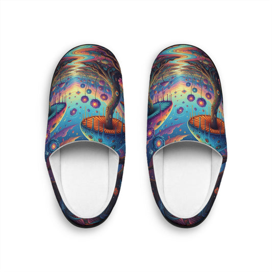 Psychedelic Mushroom Men's Indoor Slippers — Colorful Trippy Forest House Shoes