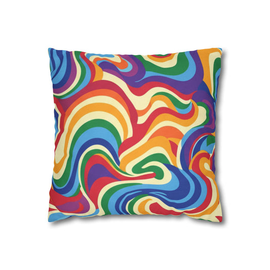 Psychedelic Rainbow Swirl Pillowcase — Colorful Retro Throw Pillow Cover