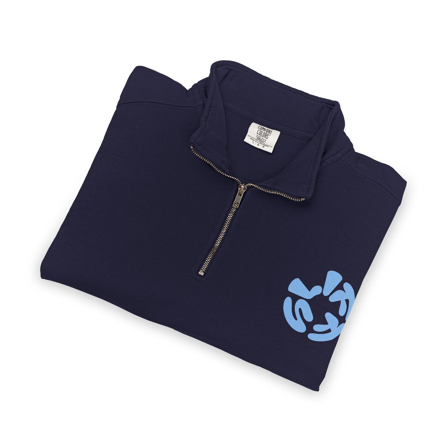 Quarter-Zip Sweatshirt — “Sometimes Life Is Fucking Freaky” Blue Floral Graphic