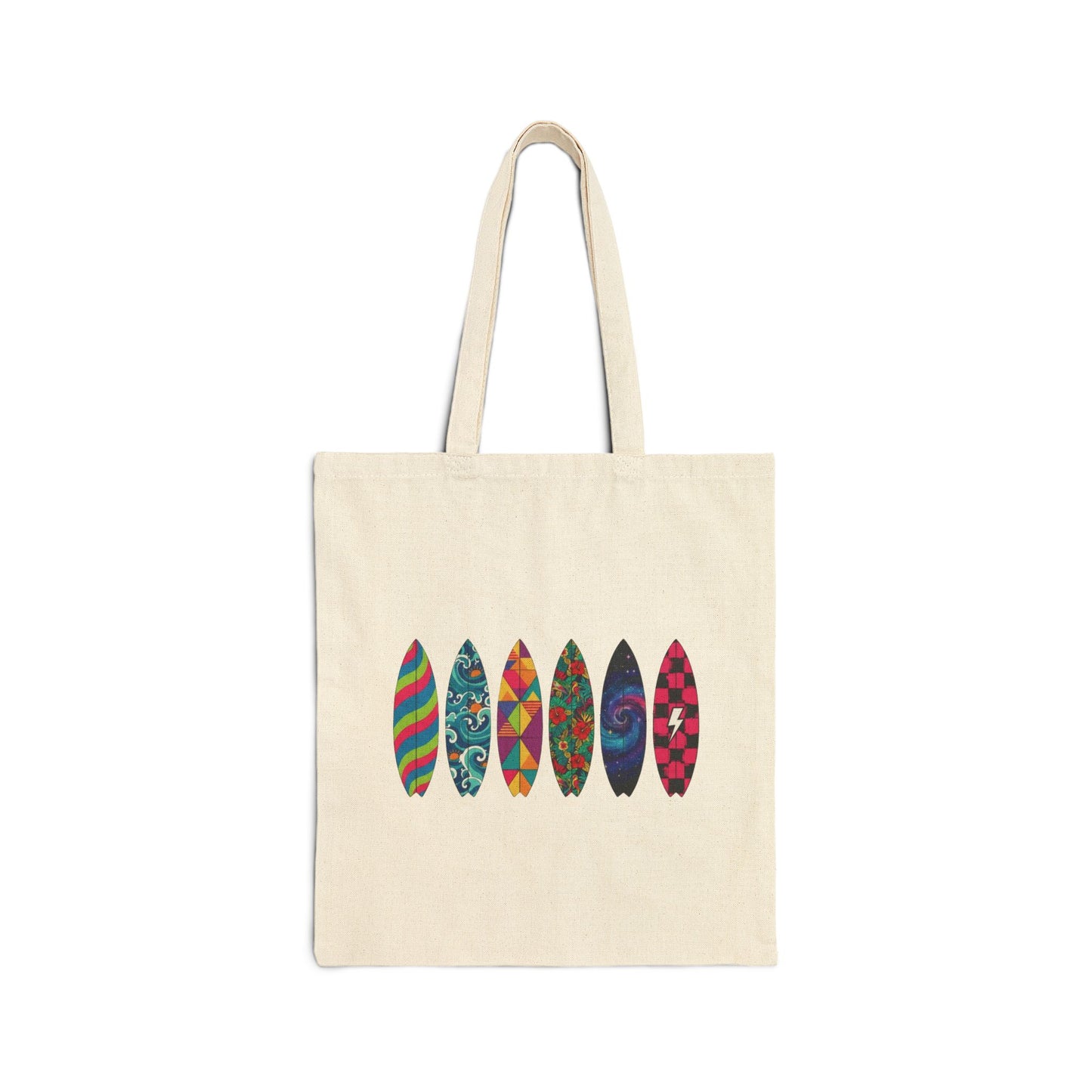 Surfboard Pattern Cotton Tote Bag — Colorful Beach Vibes Canvas Shopper