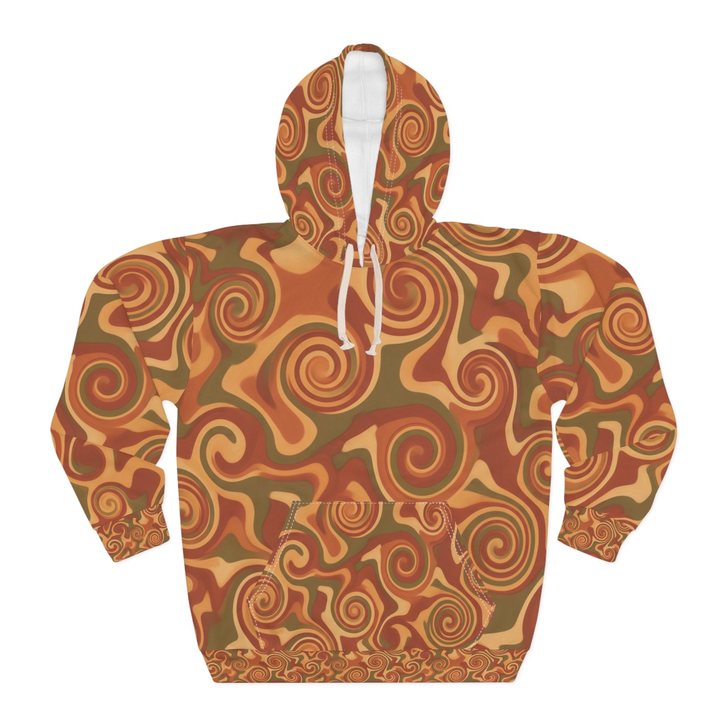 Retro Swirl All-Over Print Hoodie — Vintage Psychedelic Autumn Sweatshirt