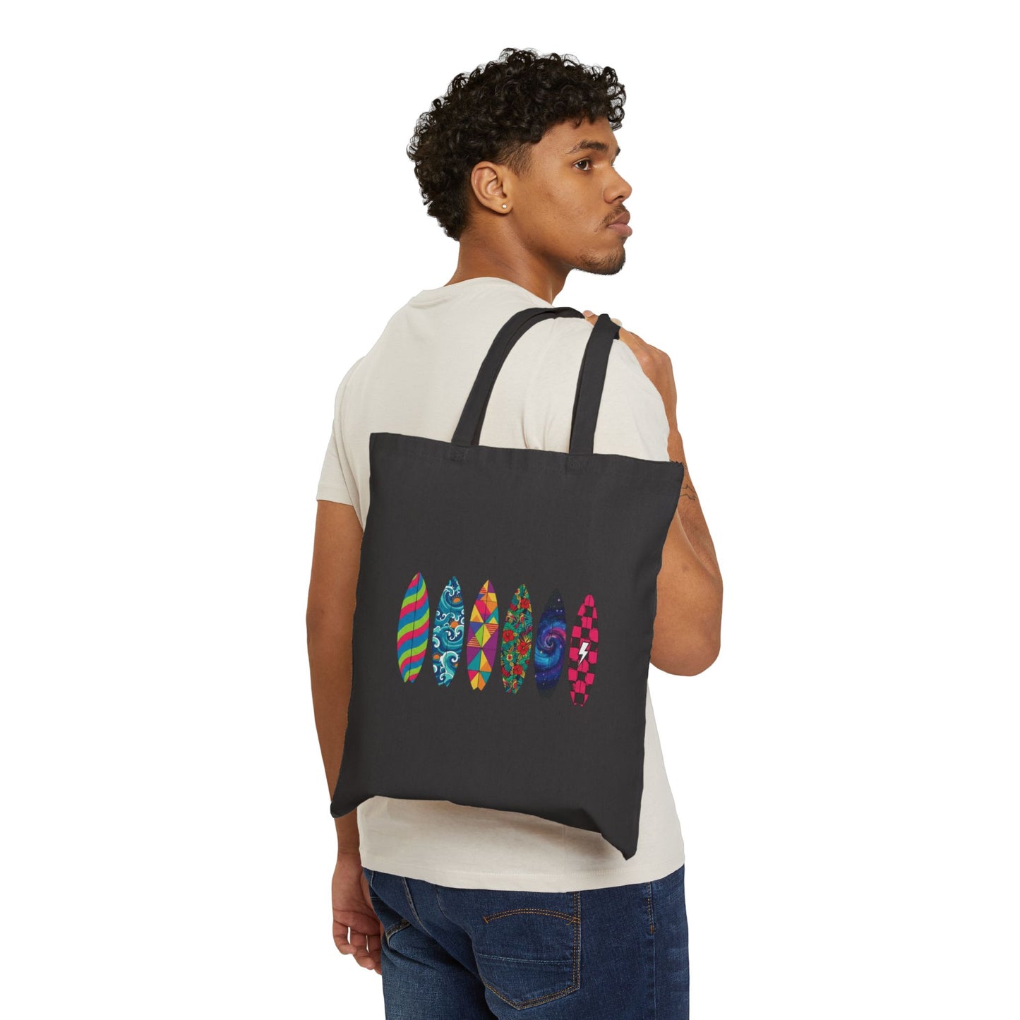 Surfboard Pattern Cotton Tote Bag — Colorful Beach Vibes Canvas Shopper
