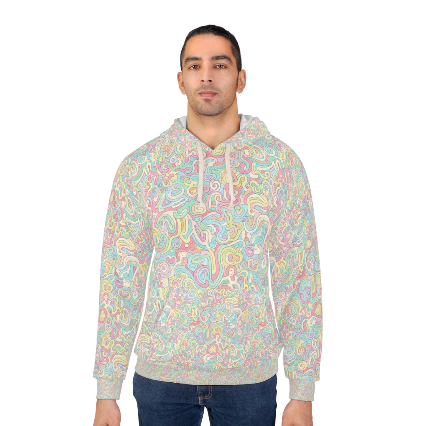 Pastel Psychedelic Hoodie — All-Over Print Swirl Pullover