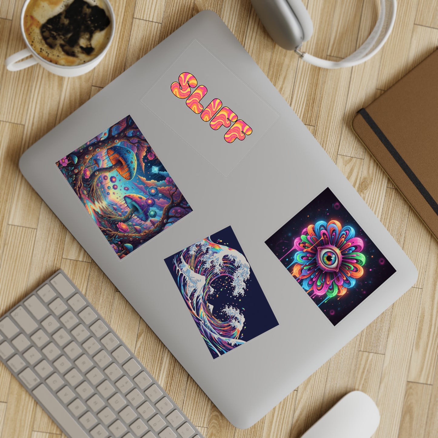 Psychedelic Art Sticker Pack — 5pc Trippy Mushroom, Wave & Mystic Eye Decals